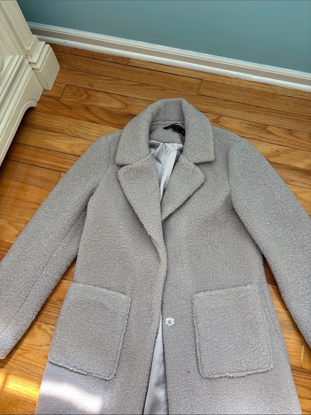 French Connection Women's Gray Teddy Coat - Plush Long Jacket